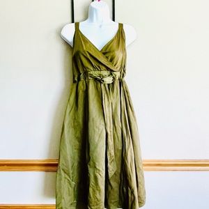 Eileen Fisher Shimmering Olive Sleeveless Wrap Dress